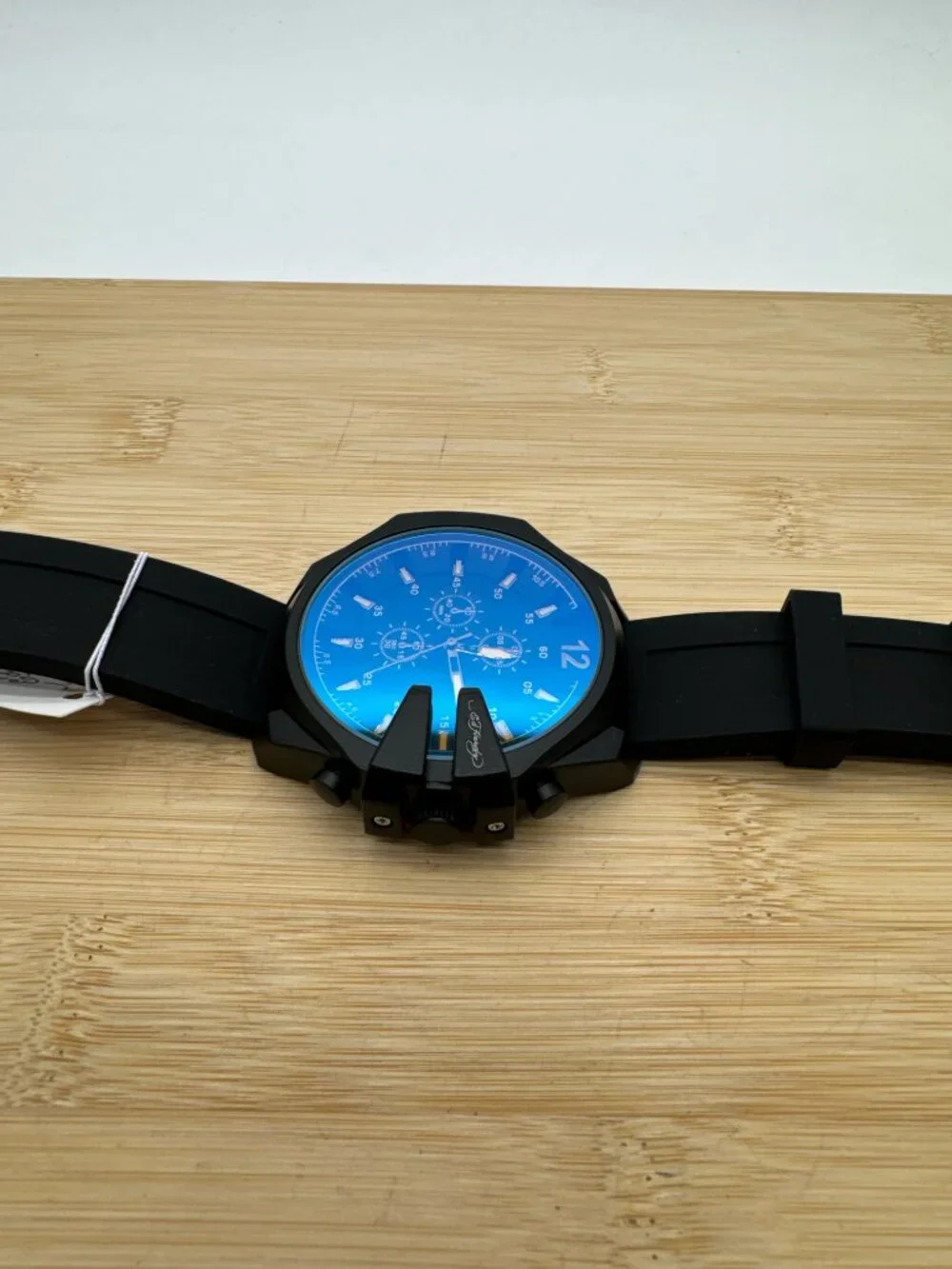 Ed Hardy Men's Black Watch Blue Amber Crystal Black Silicone Strap Quartz